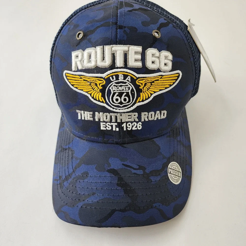 Route 66‎ The Mother Road Blue Camo Trucker Hat Black Eagle Snapback NWT